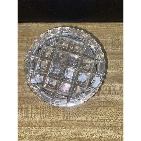 Vanity Powder Jar Trinket Jewel Box w/ Lid Antique Cut Glass Round 4” Diameter - Picture 7 of 8